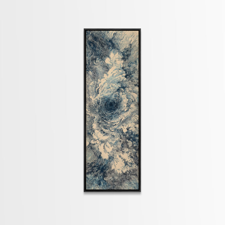 Blue Cream Swirling Ocean Vortex Abstract Wall Art, Minimalist Canvas Print, Modern Coastal Decor, Dreamy Large Art Gift