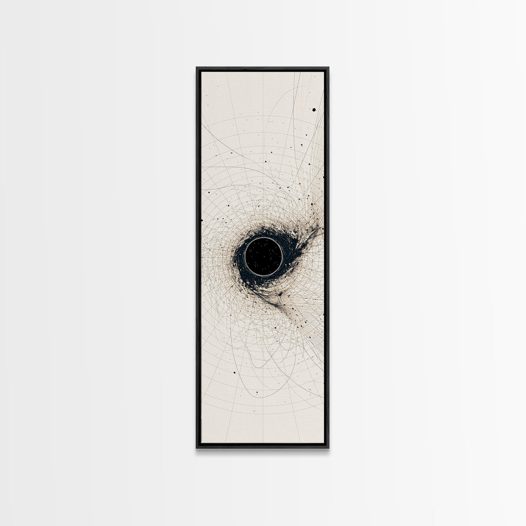 Minimal Black Singularity With Orbital Lines Wall Art, Abstract Canvas Print, Modern Minimalist Decor, Geometric Art Gift