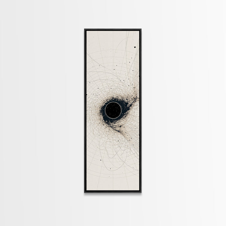 Minimal Black Singularity With Orbital Lines Wall Art, Abstract Canvas Print, Modern Minimalist Decor, Geometric Art Gift