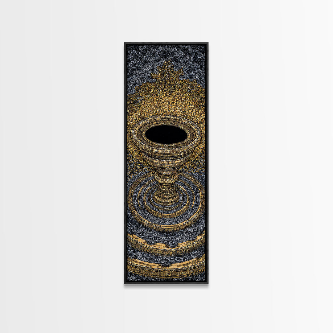 Golden Chalice Portal With Rippling Rings Canvas Print, Black And Gold Wall Art, Luxury Abstract Decor, Statement Art Gift