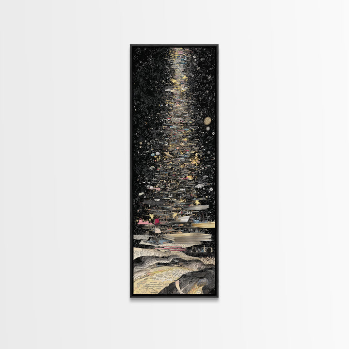 Moonlit Starry Night Abstract Canvas Print, Black And Gold Modern Art, Mystical Wall Decor, Statement Home Decor Gift For Him