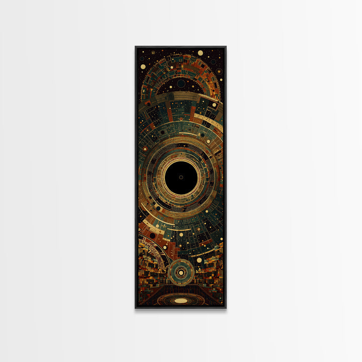 Futuristic African City Portal With Geometric Rings Framed Canvas Print, Afrocentric Wall Art, Modern Black Culture Decor