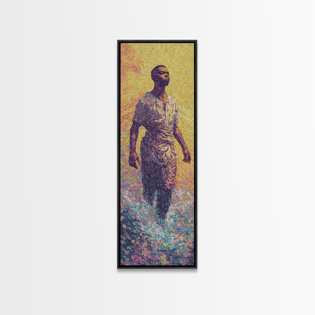 Radiant African Man Walking Through Water Canvas Print, Afrocentric Black Art, Spiritual Wall Decor, Modern Portrait Gift