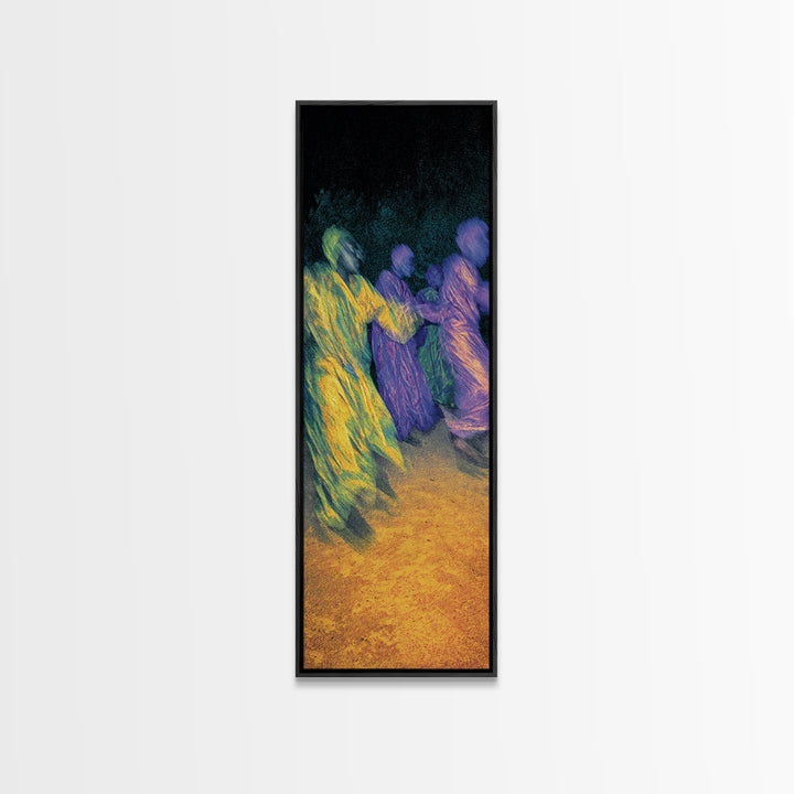 Nighttime African Dance Circle Canvas Print, Abstract Motion Wall Art, Afrocentric Cultural Decor, Vibrant Living Room Gift
