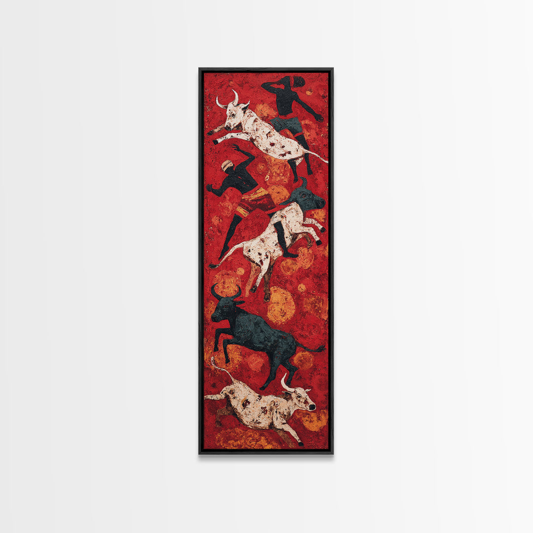 Red Cave Style Cattle Silhouettes Wall Art, African Animal Art Canvas Print, Tribal Safari Decor, Rustic Statement Home Gift