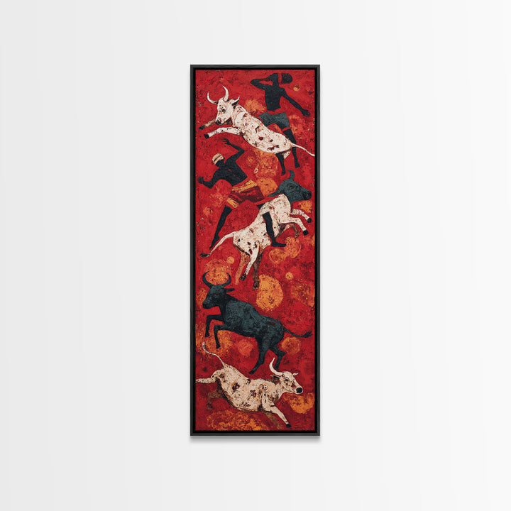 Red Cave Style Cattle Silhouettes Wall Art, African Animal Art Canvas Print, Tribal Safari Decor, Rustic Statement Home Gift