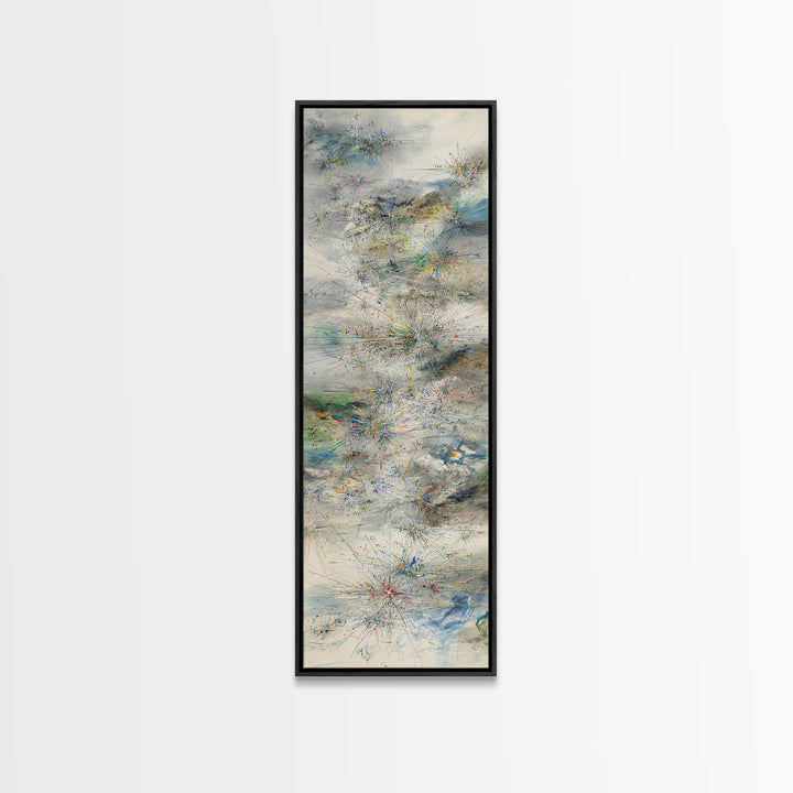 Misty Abstract Landscape With Fine Lines Framed Canvas Print, Contemporary Wall Art, Neutral Home Decor For Office And Living Room