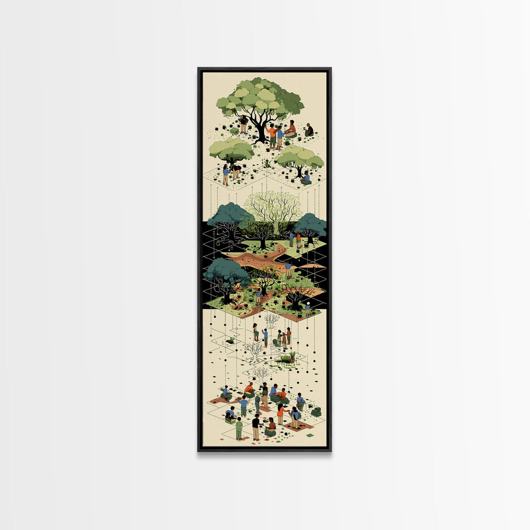Layered Community Park With Trees Wall Art, Isometric Garden Illustration, Green Nature Scene, Modern Home Decor Gift For Office