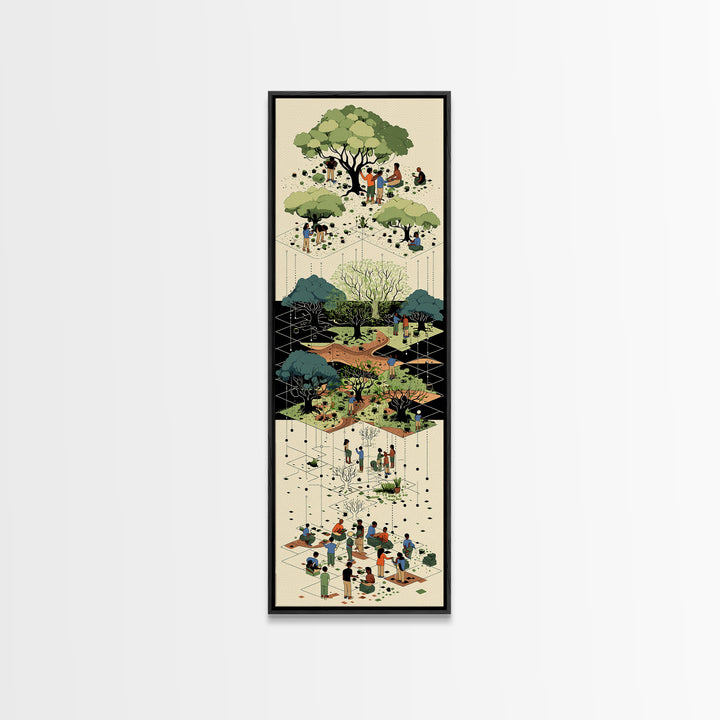 Layered Community Park With Trees Wall Art, Isometric Garden Illustration, Green Nature Scene, Modern Home Decor Gift For Office