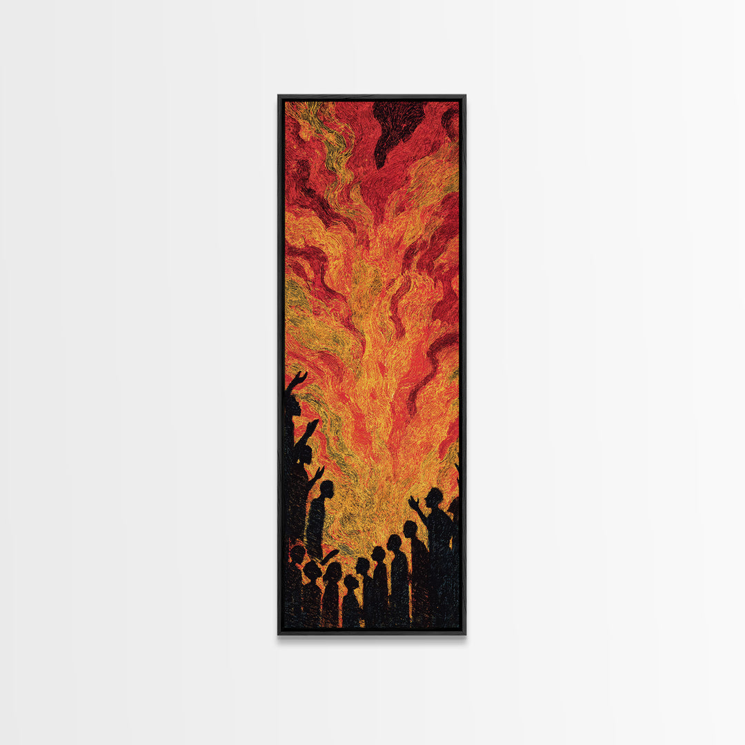 Fiery Celebration Silhouettes Wall Art, African Culture Art, Bold Abstract Painting, Festival Energy Decor, Statement Canvas Print