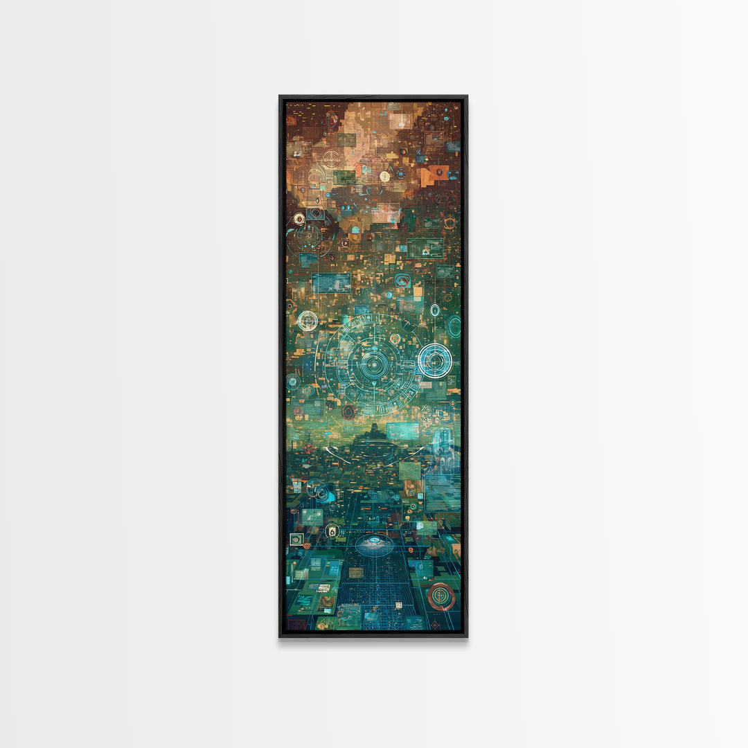 Futuristic Teal Gold Circuit City Wall Art, Afrofuturism Decor, Abstract African Art Print, Modern Canvas Office Decor Gift