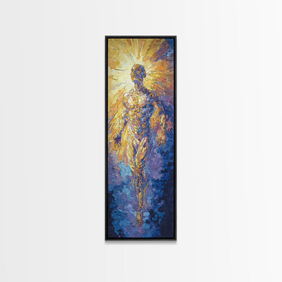 Radiant Golden Ascending Spirit Wall Art, Spiritual African Inspired Art, Abstract Figure Canvas Print, Dreamy Home Decor