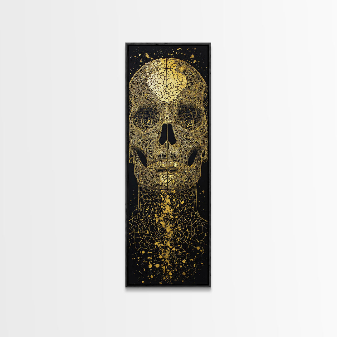 Golden Cracked Skull Portrait Wall Art, Black And Gold Art, Gothic Abstract Canvas Print, Dark Statement Home Decor Gift