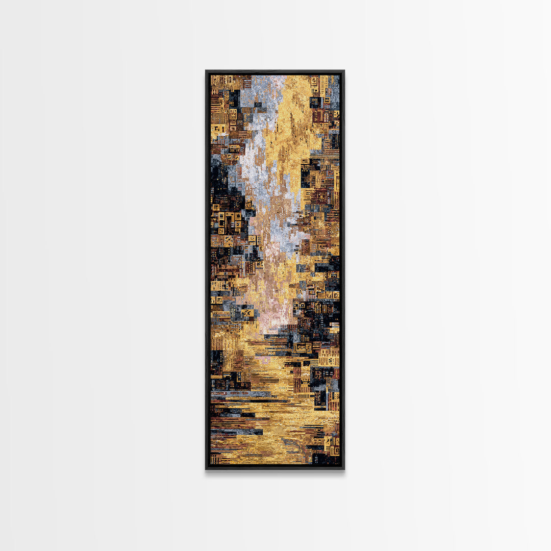 Golden Abstract African City Wall Art, Modern Geometric Canvas Decor, Luxury Urban Statement Print, Earth Tone Home Decor
