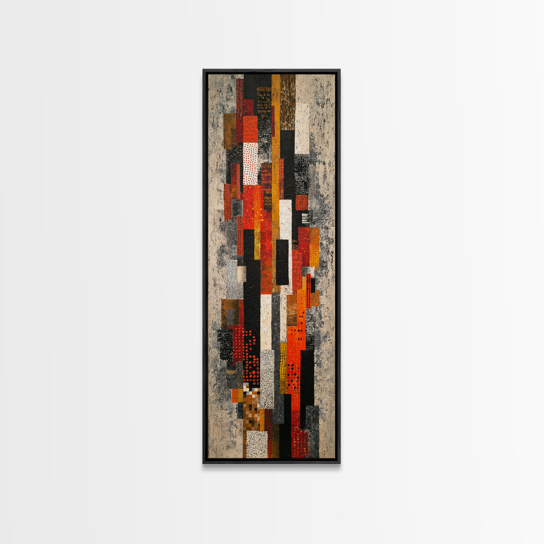 Red Black Geometric Textile Canvas Print, Abstract African Fabric Wall Decor, Modern Tribal Pattern Art, Bold Home Decor Gift