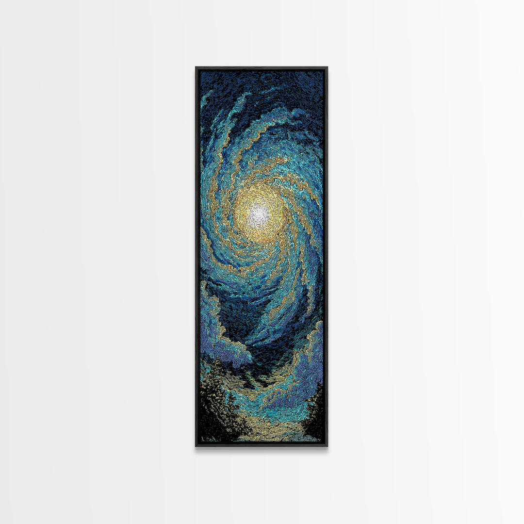 Blue Gold Spiral Galaxy Wall Art, Cosmic Abstract Canvas Print, Celestial Space Decor, Modern Astronomy Gift For Home Office Decor