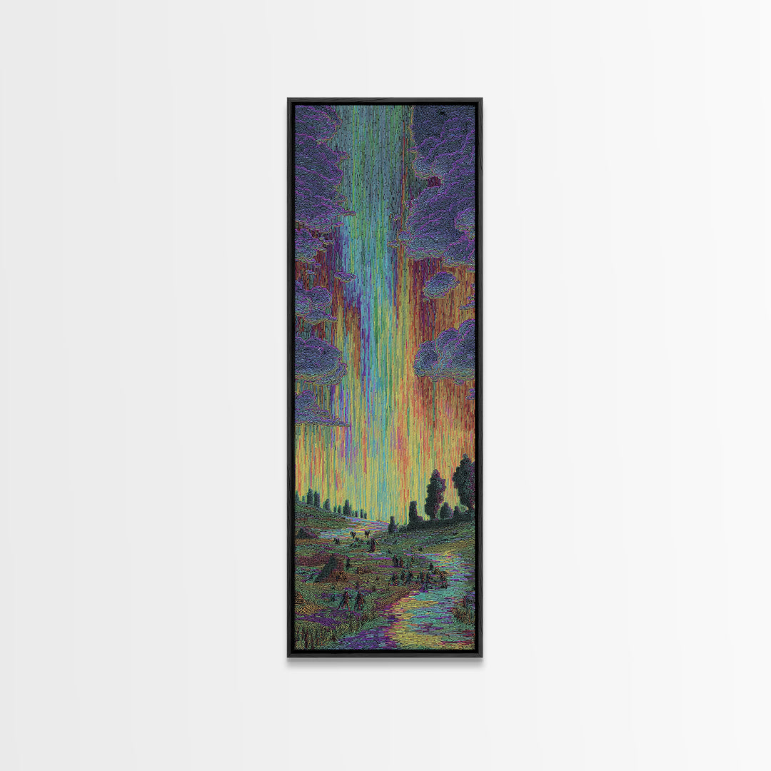 Luminous Jungle Path With Violet Trees Canvas Print, African Inspired Nature Scene Art, Dreamy Green Blue Wall Decor Gift