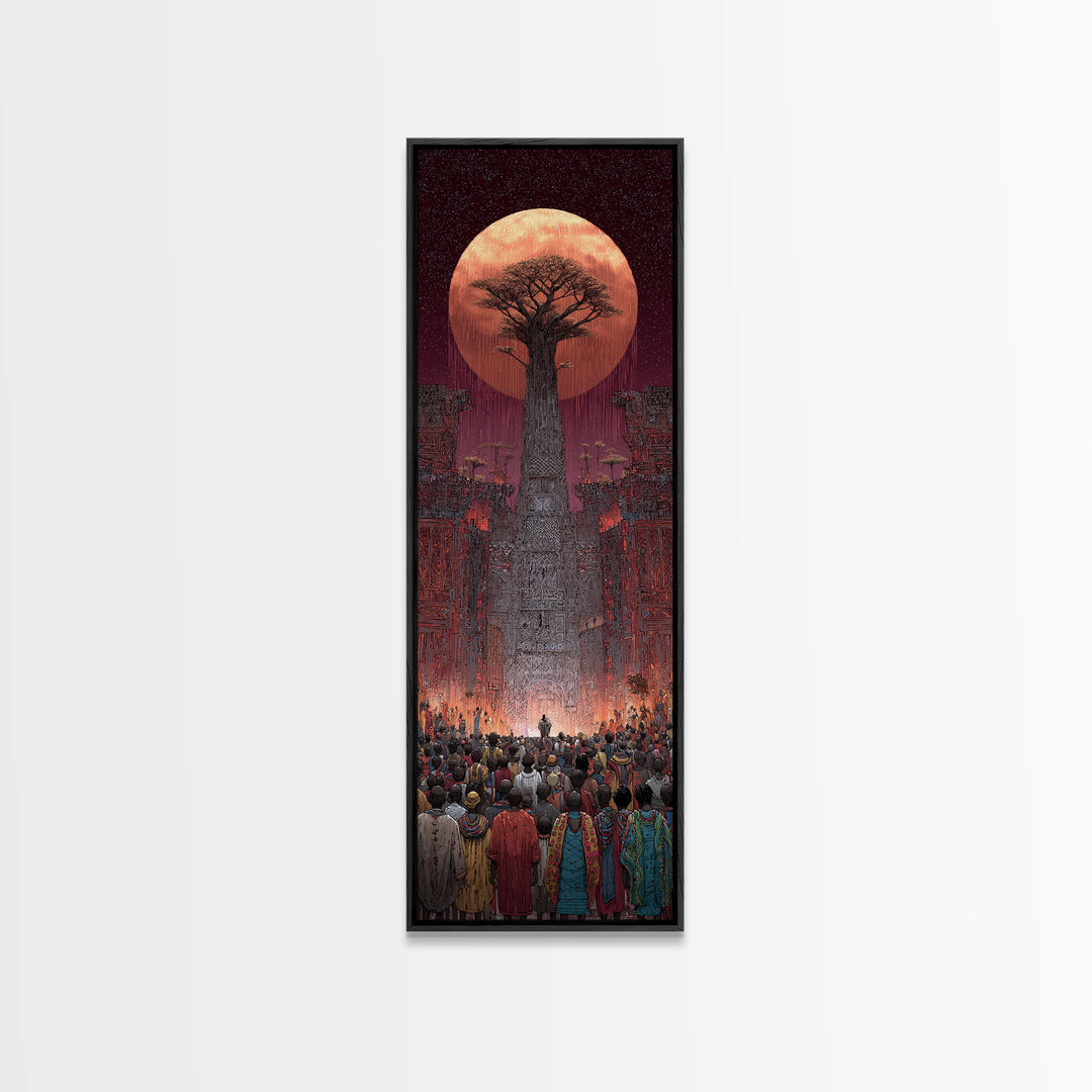 Giant Baobab Tree Beneath Copper Moon Canvas Print, African Landscape Art, Spiritual Tribal Decor, Ancestral Wall Gift Print