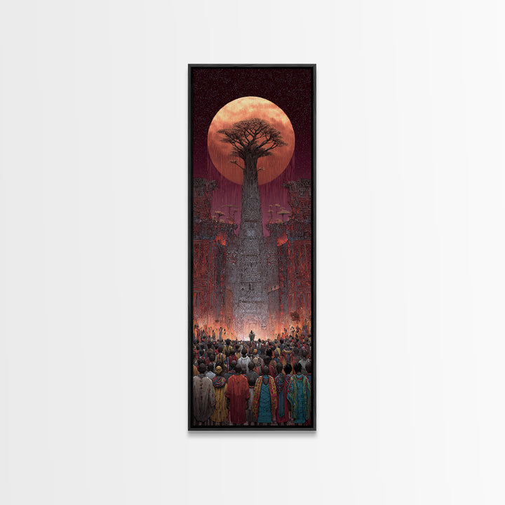 Giant Baobab Tree Beneath Copper Moon Canvas Print, African Landscape Art, Spiritual Tribal Decor, Ancestral Wall Gift Print