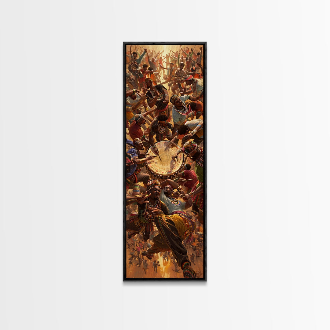 Joyful African Drum Dance Celebration Framed Canvas Print, African Women Art, Tribal Culture Wall Decor, Music Festival Gift