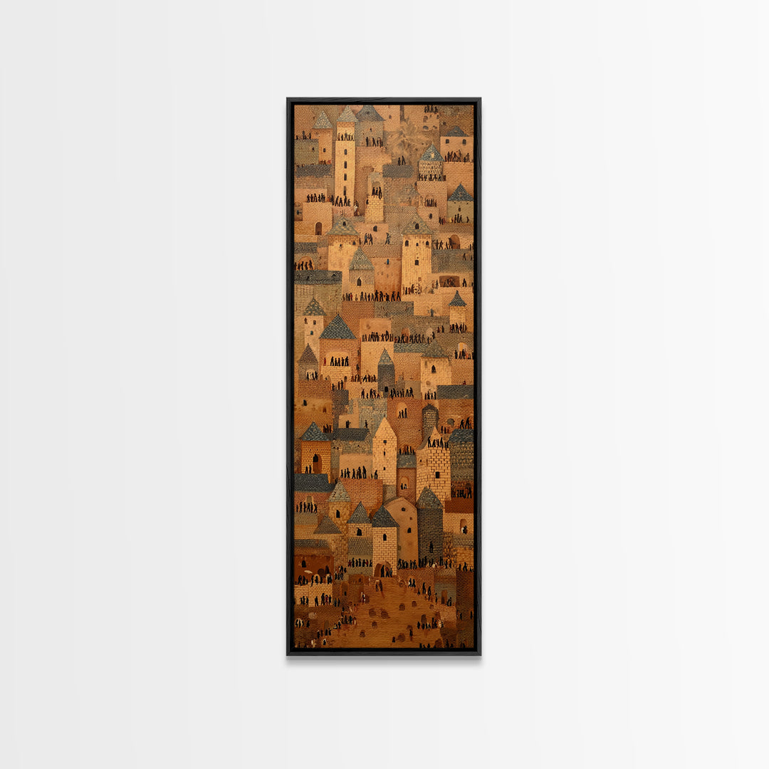Sahel Mud Brick Village Wall Art, African Architecture Canvas Print, Earth Tone Cultural Decor, Tribal Cityscape Artwork