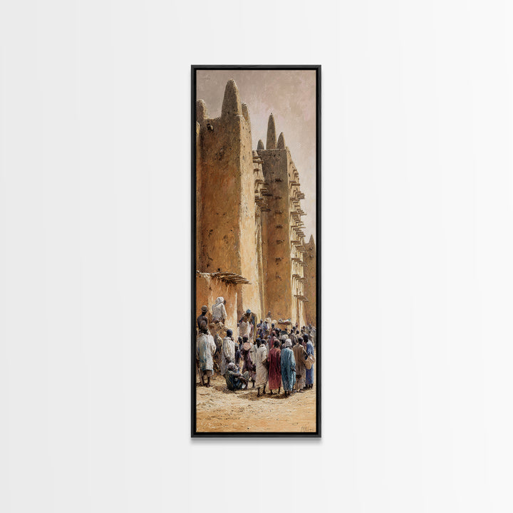Djenne Mosque Street Wall Art, Mali Mud Brick Architecture Canvas Print, African Culture Decor, Sahel Travel Poster Artwork