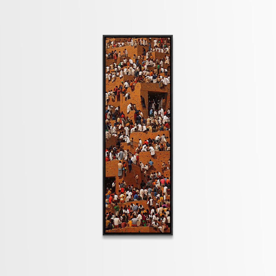 Crowded African Market Wall Art, Aerial Mud Brick Festival Canvas Print, Vibrant Cultural Decor, Sahel Cityscape Artwork