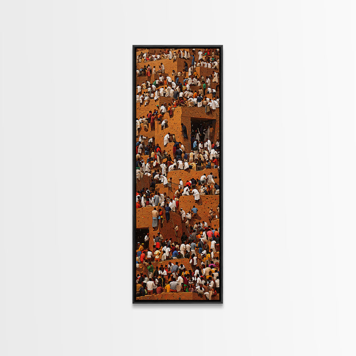 Crowded African Market Wall Art, Aerial Mud Brick Festival Canvas Print, Vibrant Cultural Decor, Sahel Cityscape Artwork