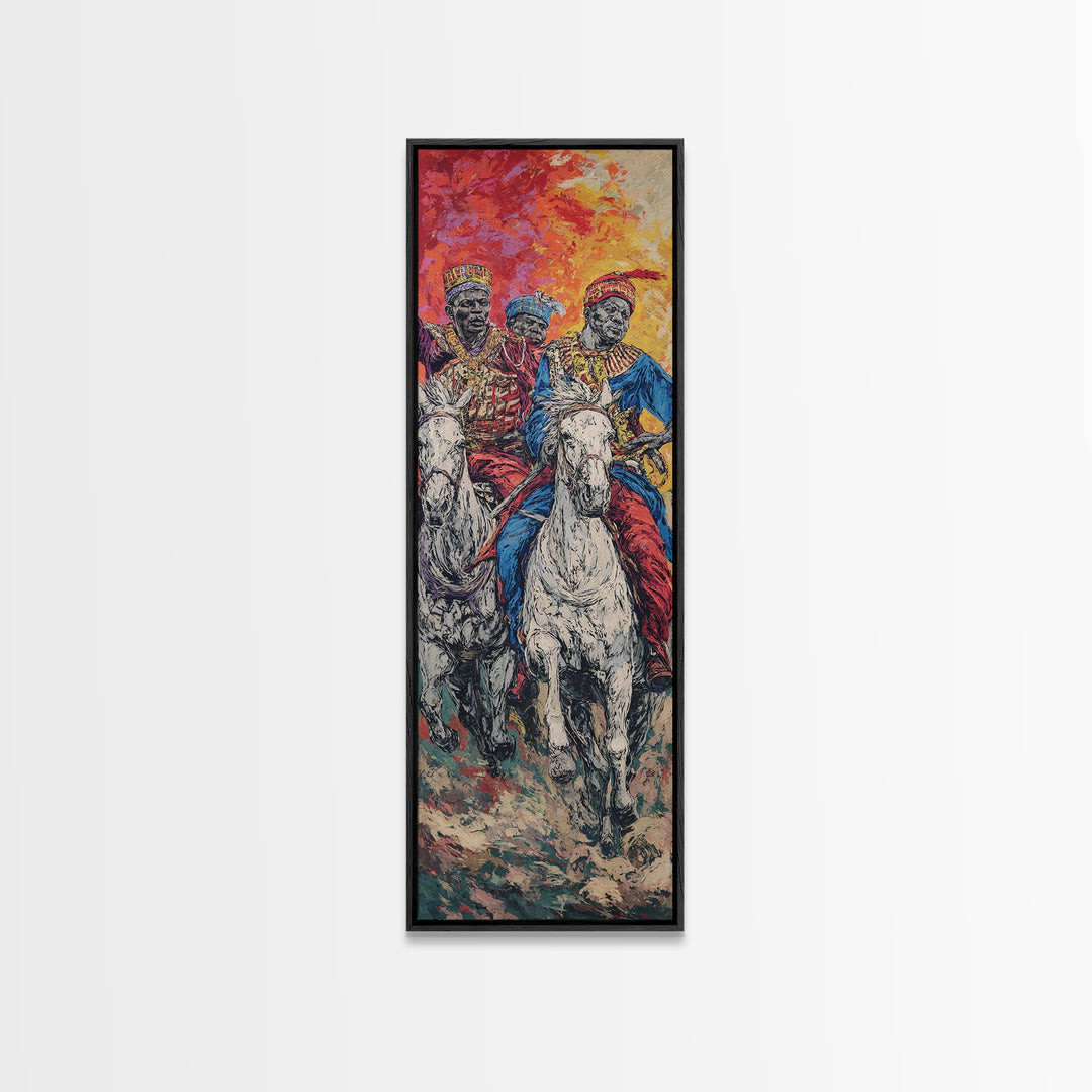 Three African Royal Horsemen On White Horses Canvas Print, Afrocentric Wall Art, African Warrior Art, Cultural Home Decor