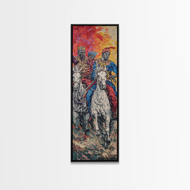 Three African Royal Horsemen On White Horses Canvas Print, Afrocentric Wall Art, African Warrior Art, Cultural Home Decor