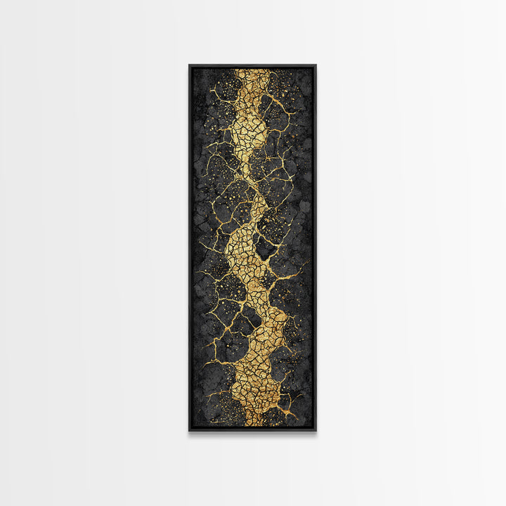Black And Gold Kintsugi Crack Abstract Wall Art, Modern Canvas Art, Luxury Canvas Print, Textured Art Print, Bold Decor Gift