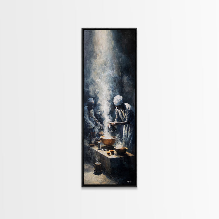 African Steam Ritual Wall Art, Dark Ceremonial Canvas, Men In White Headwraps, Afrocentric Tribal Decor, Spiritual Print