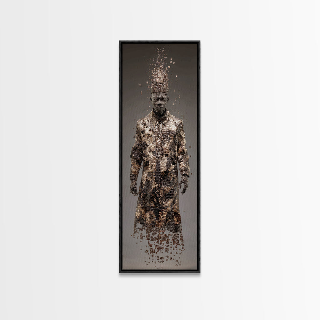 Dissolving African King In Ceremonial Robe Canvas Print, African Warrior Art, Tribal Portrait Wall Art, Afrocentric Decor