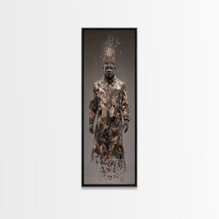 Dissolving African King In Ceremonial Robe Canvas Print, African Warrior Art, Tribal Portrait Wall Art, Afrocentric Decor