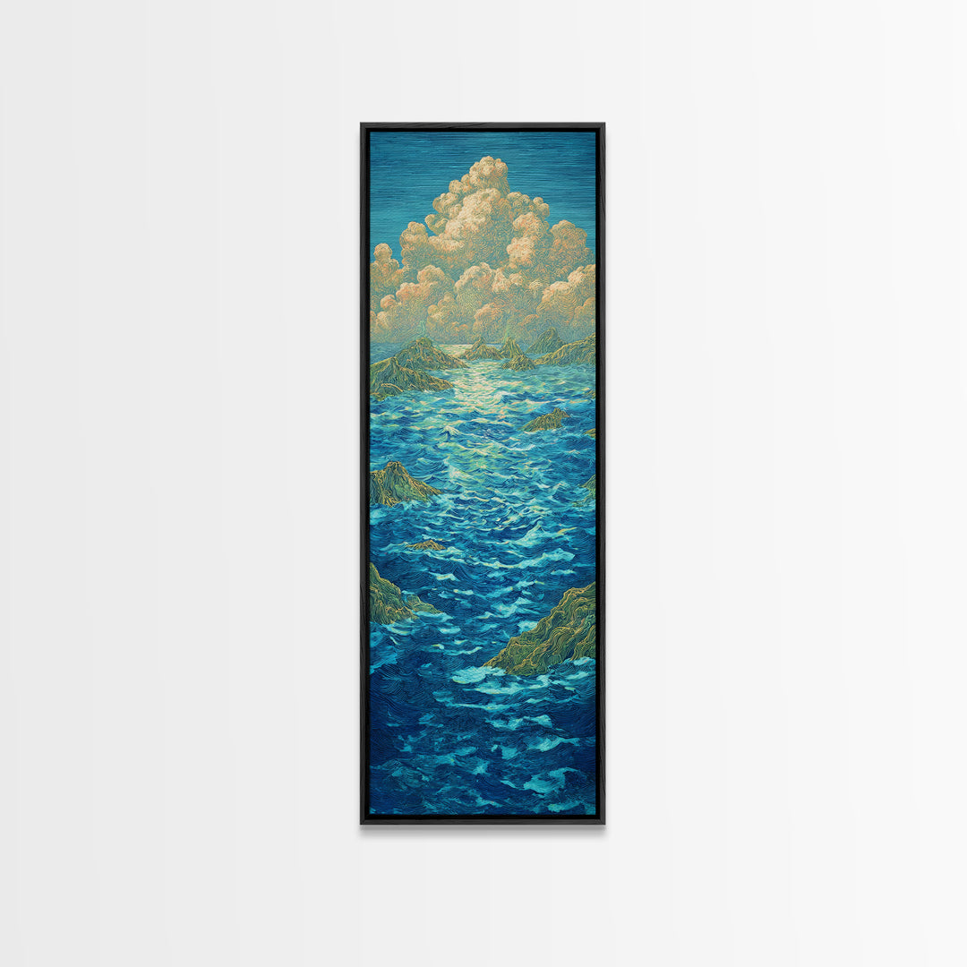 Turquoise Ocean With Golden Clouds Canvas Print, Blue Seascape Wall Art, Dreamy Nature Scene Art, Coastal Home Decor Gift