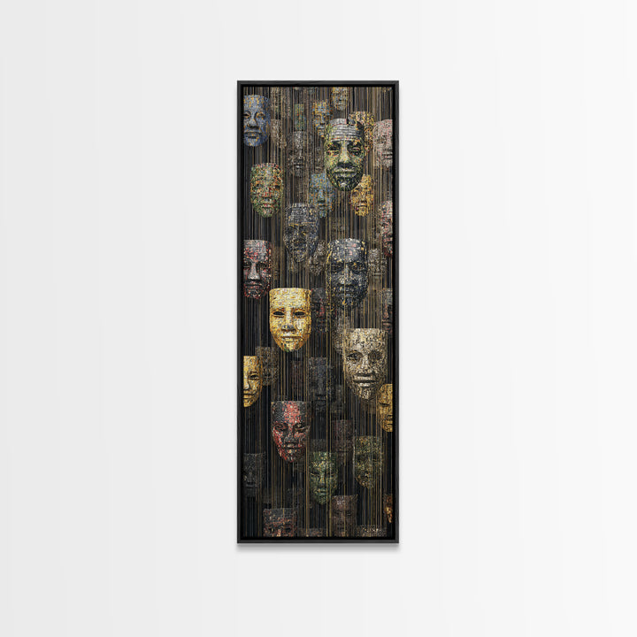 Hanging African Mask Gallery Wall Art, Black Gold Tribal Canvas Print, Afrocentric Culture Decor, Statement Artwork Gift