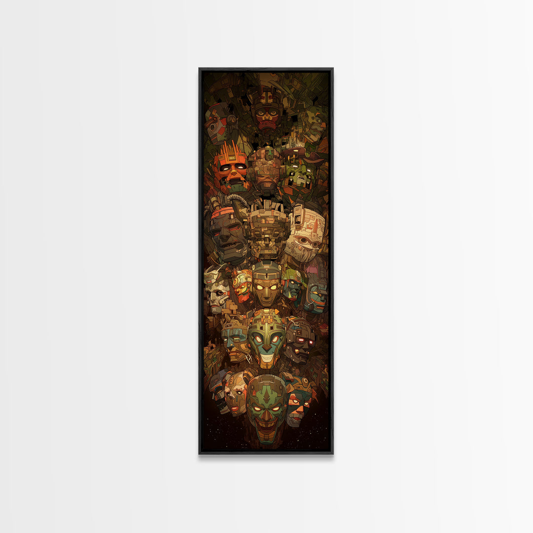 Colorful Tribal Mask Totem Canvas Print, African Mask Art, African Tribal Art, Bold Home Decor, Vibrant Afrocentric Wall Art