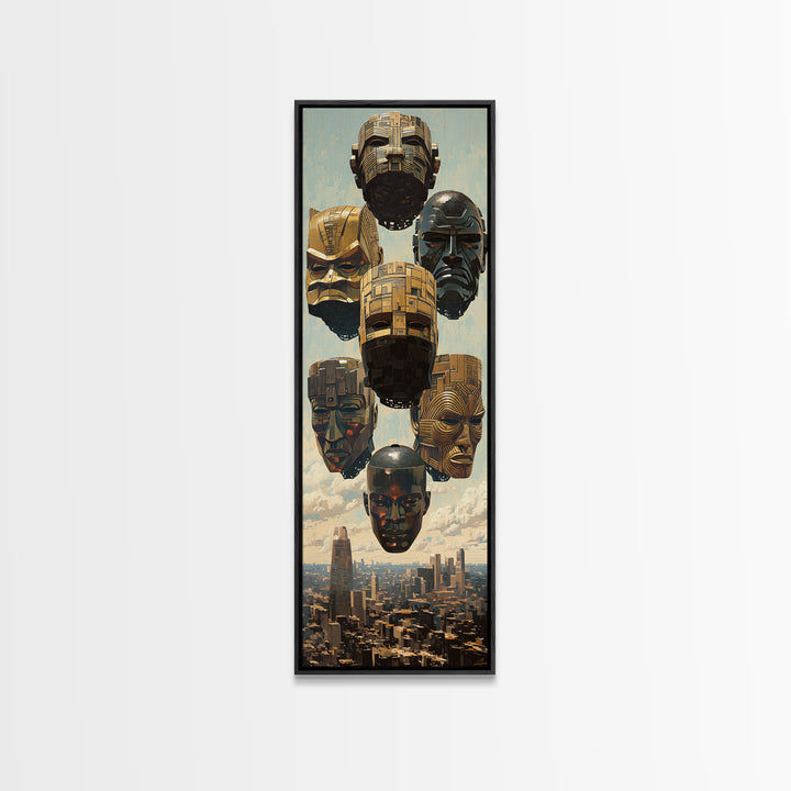 Futuristic Gold And Black Masks Wall Art, Afrofuturism Decor, Modern African Art, Urban Wall Decor, Unique Canvas Print Gift