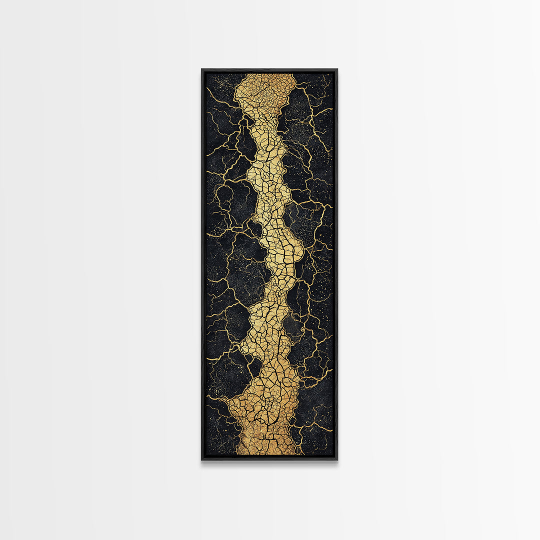 Gold Cracked Abstract River Wall Art, Black And Gold Art, Earth Tone Wall Decor, Modern Abstract Art, Premium Canvas Print