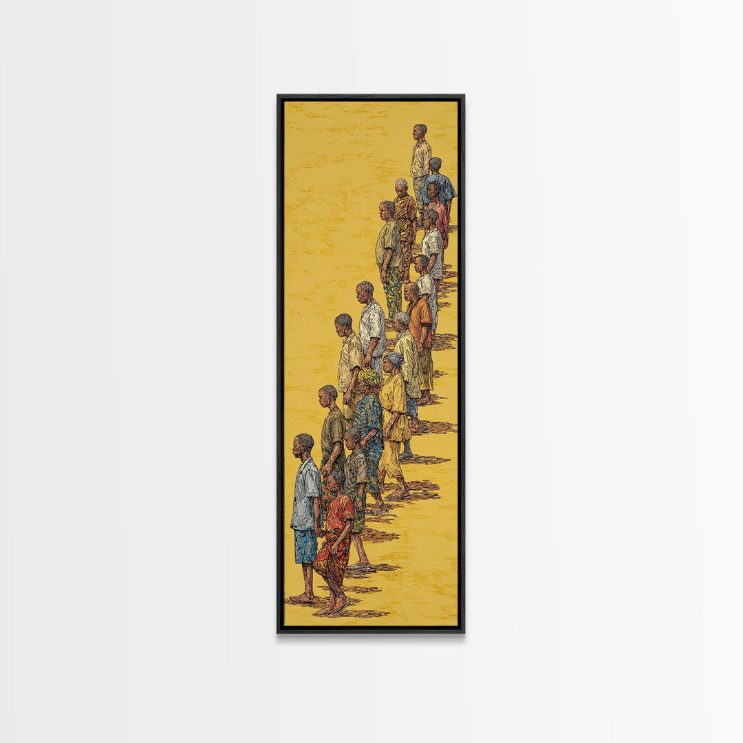 Long Line Of African People On Golden Sand Wall Art, Cultural Art Print, African Women And Men Canvas Print, Diaspora Decor