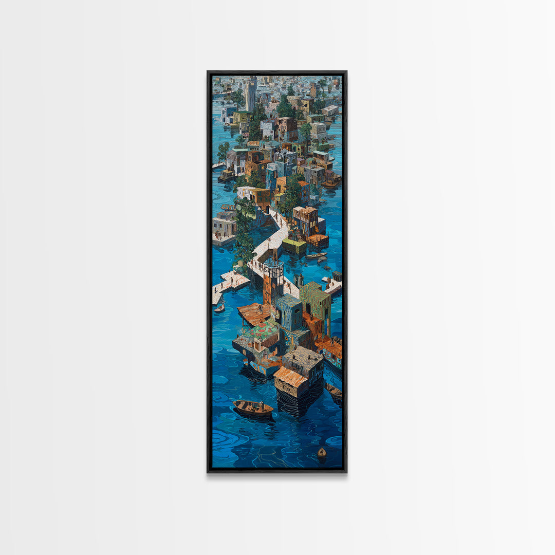 Stilted African Water City Wall Art, Urban Coastal Village, Afrocentric Wall Decor, Modern African Art Canvas Print, Home Decor