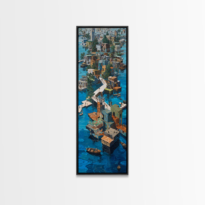 Stilted African Water City Wall Art, Urban Coastal Village, Afrocentric Wall Decor, Modern African Art Canvas Print, Home Decor
