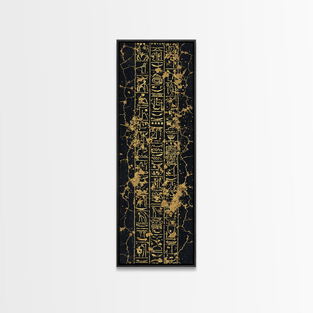 Gold Egyptian Hieroglyphs Wall Art, Black Marble Ancient Symbols, African Egyptian Art, Luxury Home Decor, Framed Canvas Print