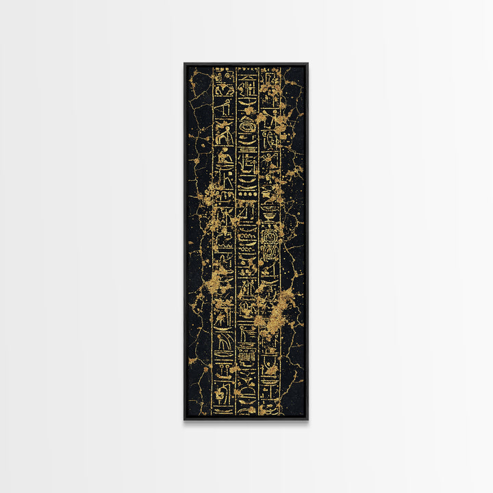 Gold Egyptian Hieroglyphs Wall Art, Black Marble Ancient Symbols, African Egyptian Art, Luxury Home Decor, Framed Canvas Print