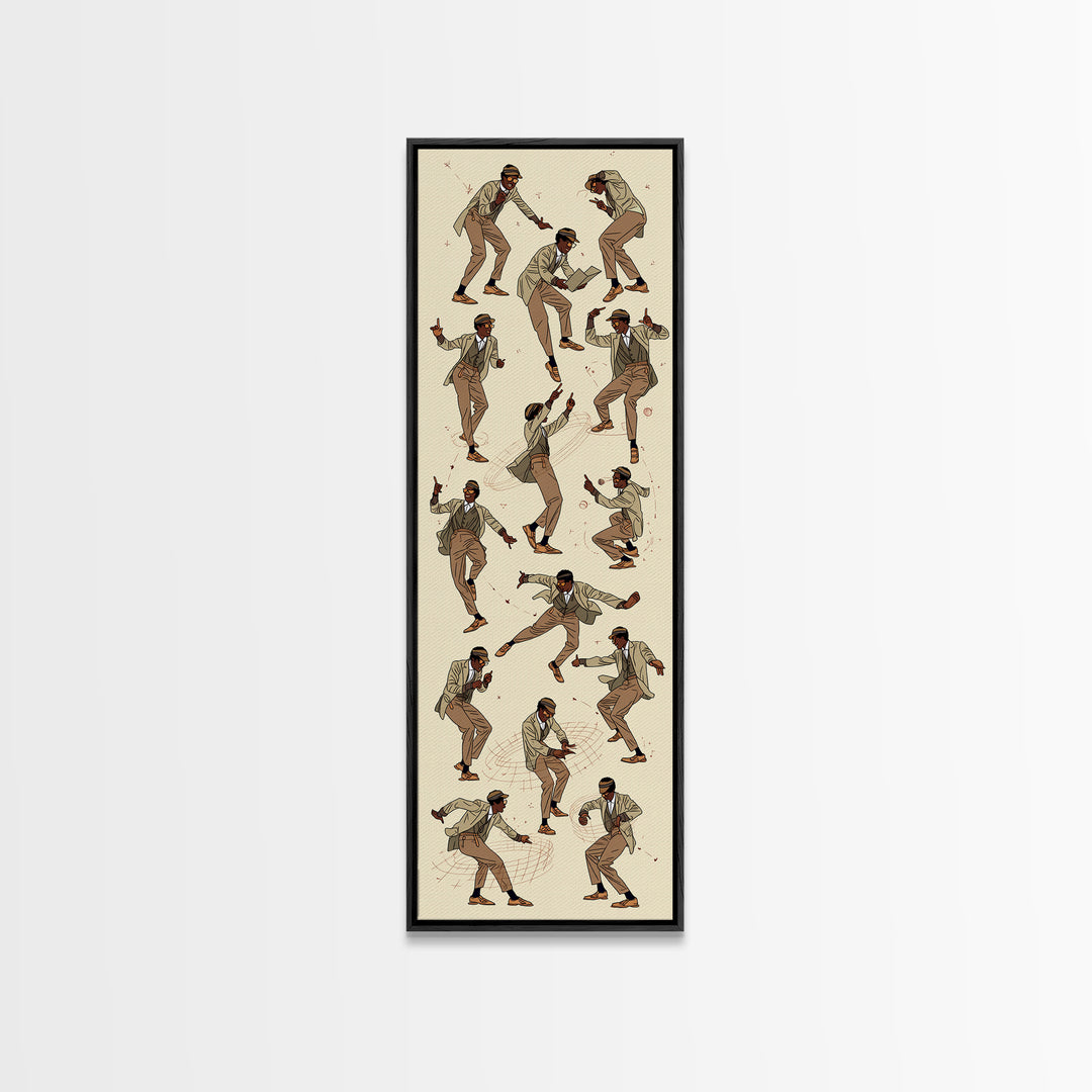 Stylish Dancing Black Man In Beige Suit, Jazz Movement Wall Art, African American Art Print, Fashion Home Decor Gift For Him