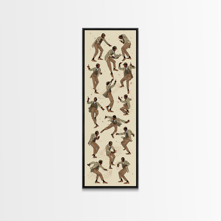 Stylish Dancing Black Man In Beige Suit, Jazz Movement Wall Art, African American Art Print, Fashion Home Decor Gift For Him
