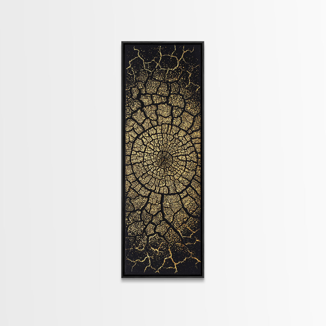 Black And Gold Cracked Spiral Abstract Wall Art, Luxury Canvas Print, Geometric Pattern Artwork, Modern Statement Decor Gift