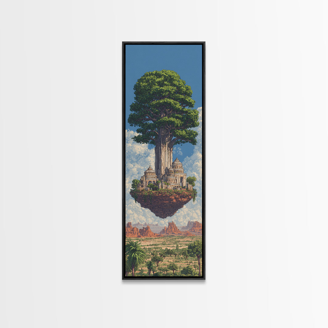 Majestic African Tree Temple Framed Canvas Print, Floating Island Landscape Wall Art, Desert Skyline Home Decor Gift For Her