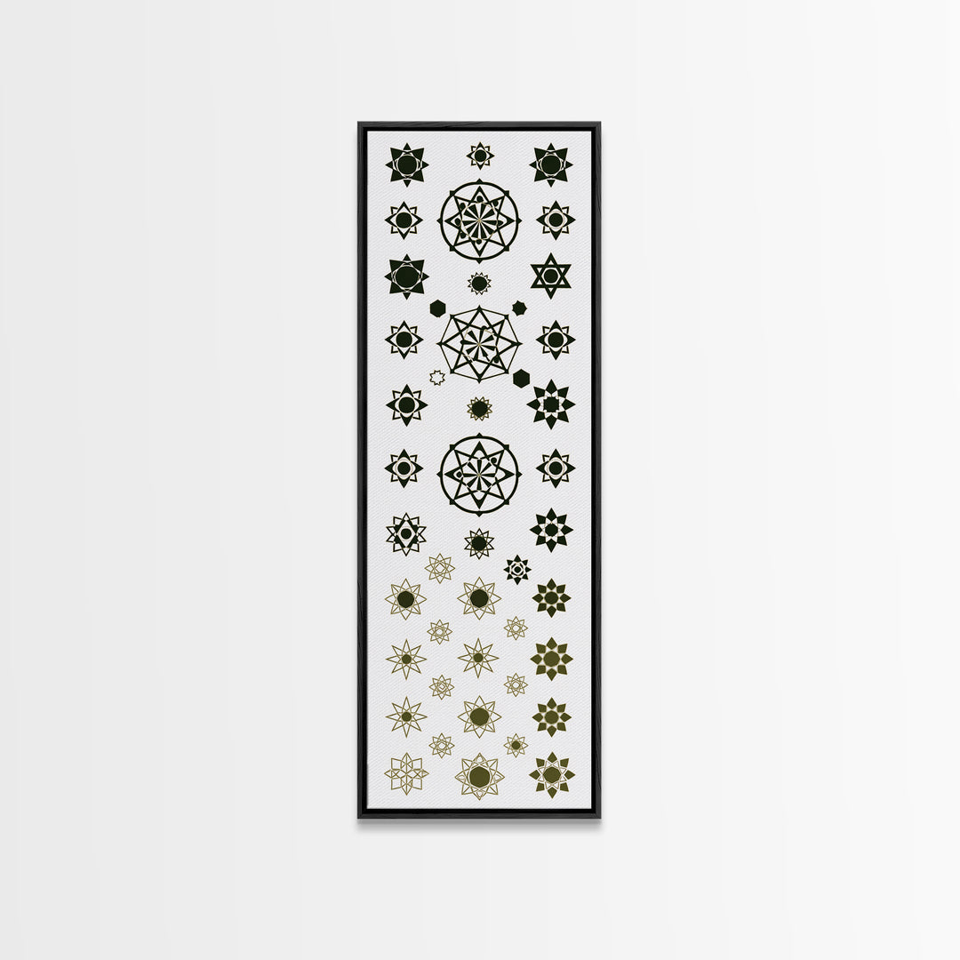 Sacred Geometry Star Pattern Canvas Print, Gold Green Mandala Wall Decor, Minimalist Art, Spiritual Wall Art, Boho Decor