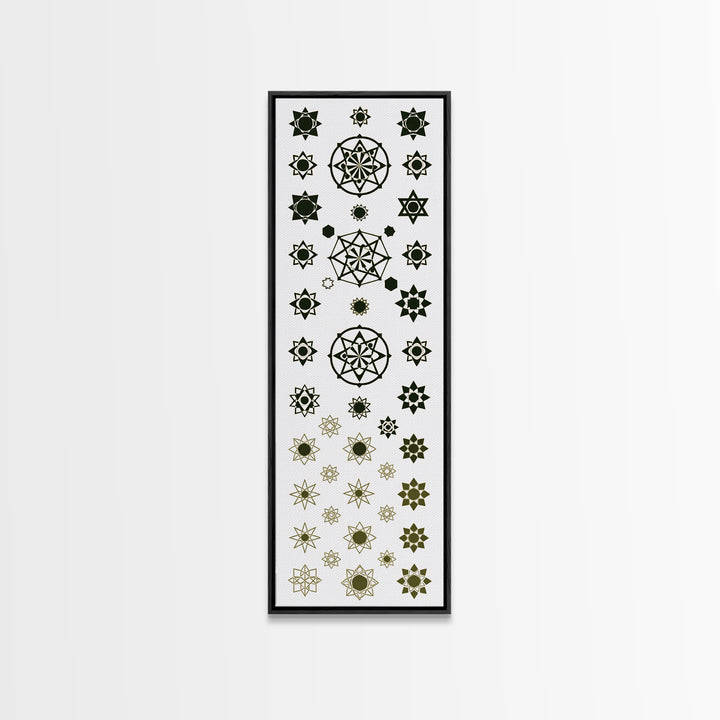 Sacred Geometry Star Pattern Canvas Print, Gold Green Mandala Wall Decor, Minimalist Art, Spiritual Wall Art, Boho Decor